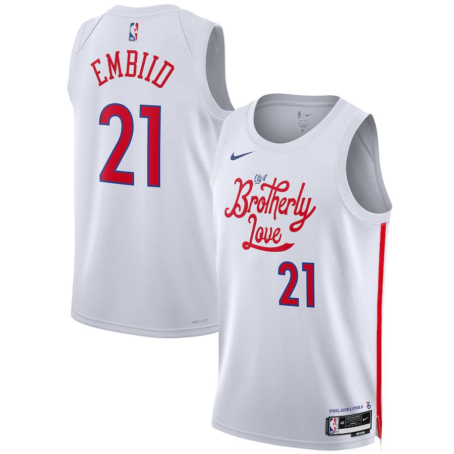 Men Philadelphia 76ers #21 Joel Embiid Nike White City Edition 2022-23 Swingman NBA Jersey->customized nba jersey->Custom Jersey